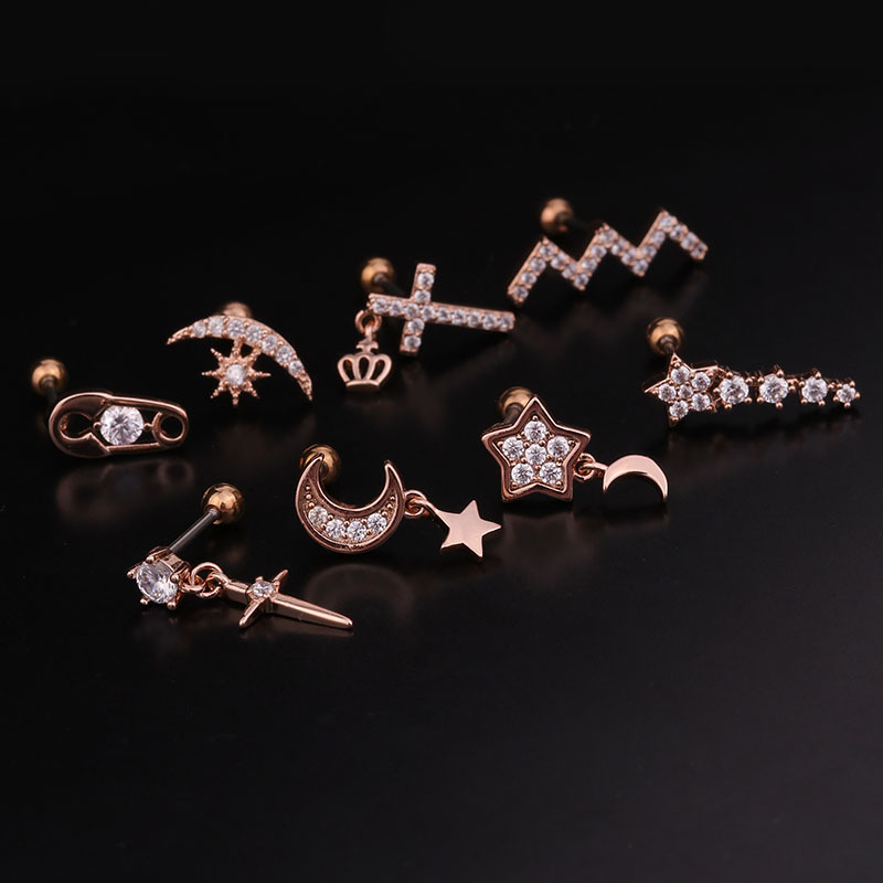 1g Weight Earrings Classification Housewarming, Anniversary, Business, Wedding, Travel, Birthday, Festival Occasion Metal Material Star Pattern Women'S Gender Inlaid Zircon Design Korean Creative  Studs Stainless Steel  Earrings 2