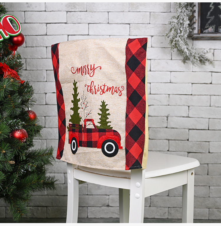 Décorations de Noël Plaid Voiture Arbre de Noël Housse de chaise Housse de tabouret Housse de chaise décorative créative pour la maison_voghion.com