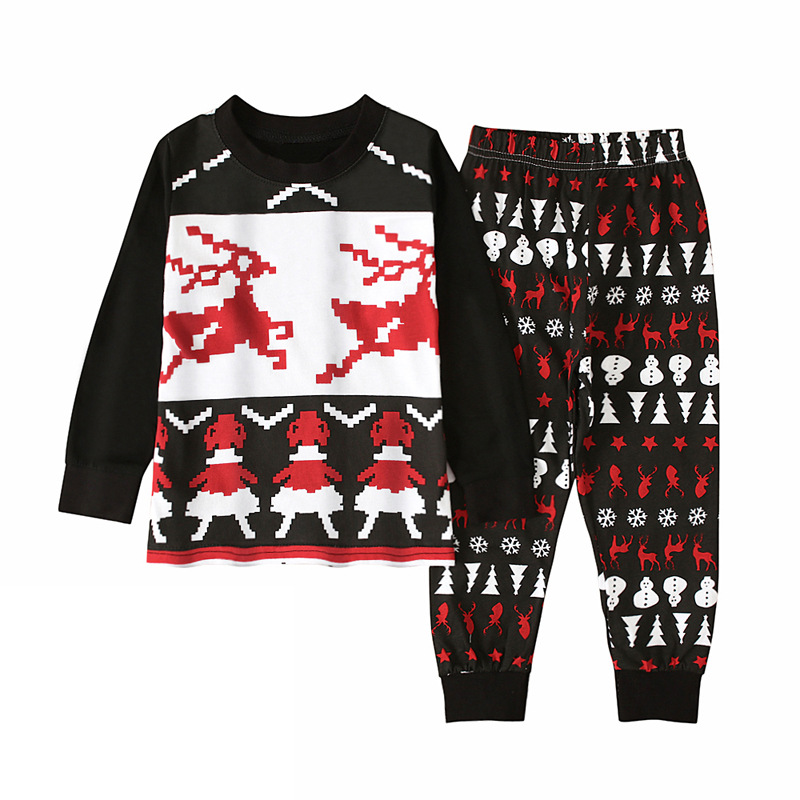 Children's European and American Spring and Autumn Girls Snowman Elk Long Sleeve T-shirt + Pants Two-Piece Home Clothes Children's Suit ins