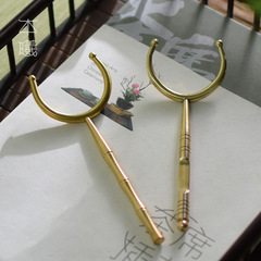 廠家直銷黃銅防燙杯叉茶托竹節中式功夫茶具配件六君子茶道組