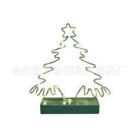 家居摆件木制圣诞树铜线灯 木制铁艺绕线小夜灯