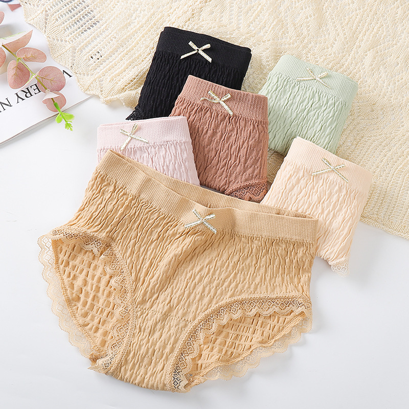 Puff girl underwear ladies no trace medium waist lace comfortable breathable cotton graphene antibacterial tripage female