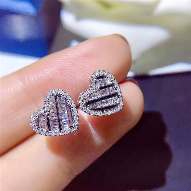 Универсальные серьги, маленькие свежие zirconium сердце, сердце-форма