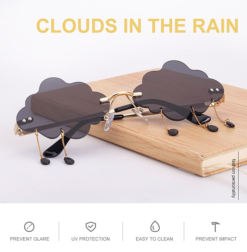 54g Weight Frameless Glasses Structure Glasses Classification UV400 Lens Material Polygon Glasses Style Party Occasion Clouds Pattern All Seasons Season Kid'S, Women'S Gender Fashion Style Dark Blue, Grey, Pink, Purple, Red, Blue, Yellow Color New Fashion Simple Style Pendant Cloud Sunglasses 4