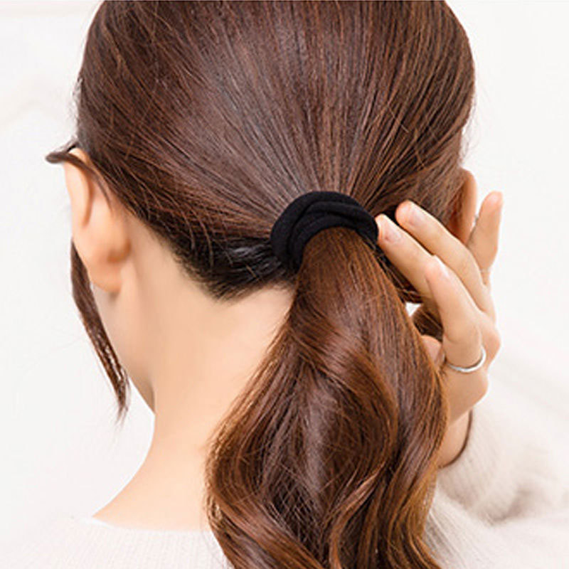 thumbnail image 2 of Lazos negros para el cabello para mujeres, bandas para el cabello sin costuras de algodón, sujetadores de cola de caballo elásticos, sin daños para el cabello grueso, de diámetro,, 2 of 5