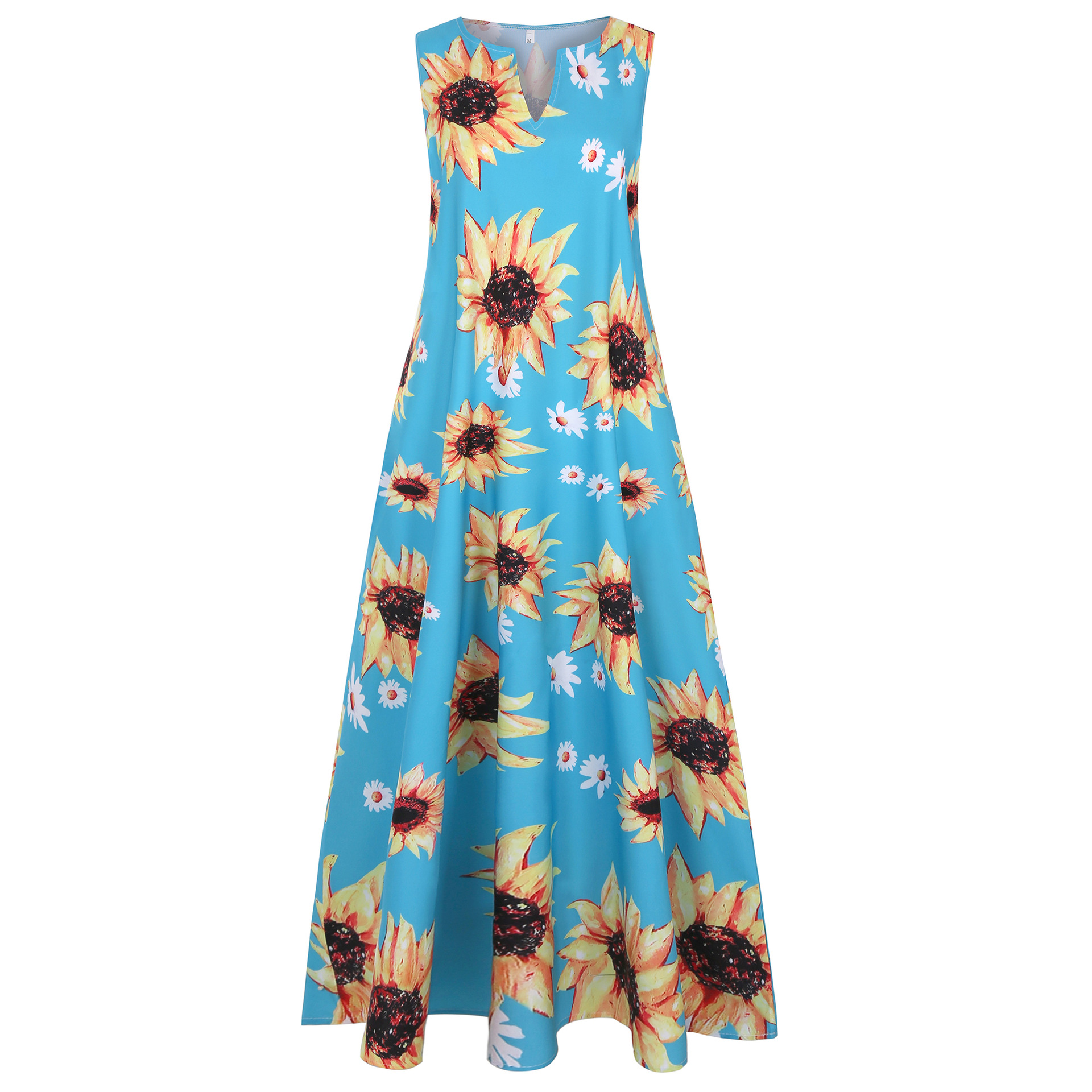 sunflower Print Dress Sleeveless Long Dress NSYF1141