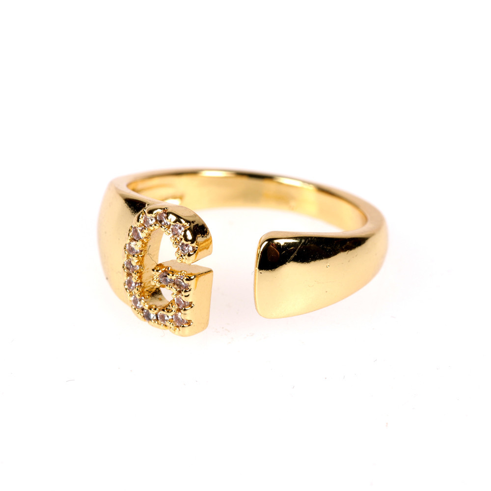 Nuevo Anillo Ajustable De Diamantes De Oro Abierto De 26 Letras display picture 29