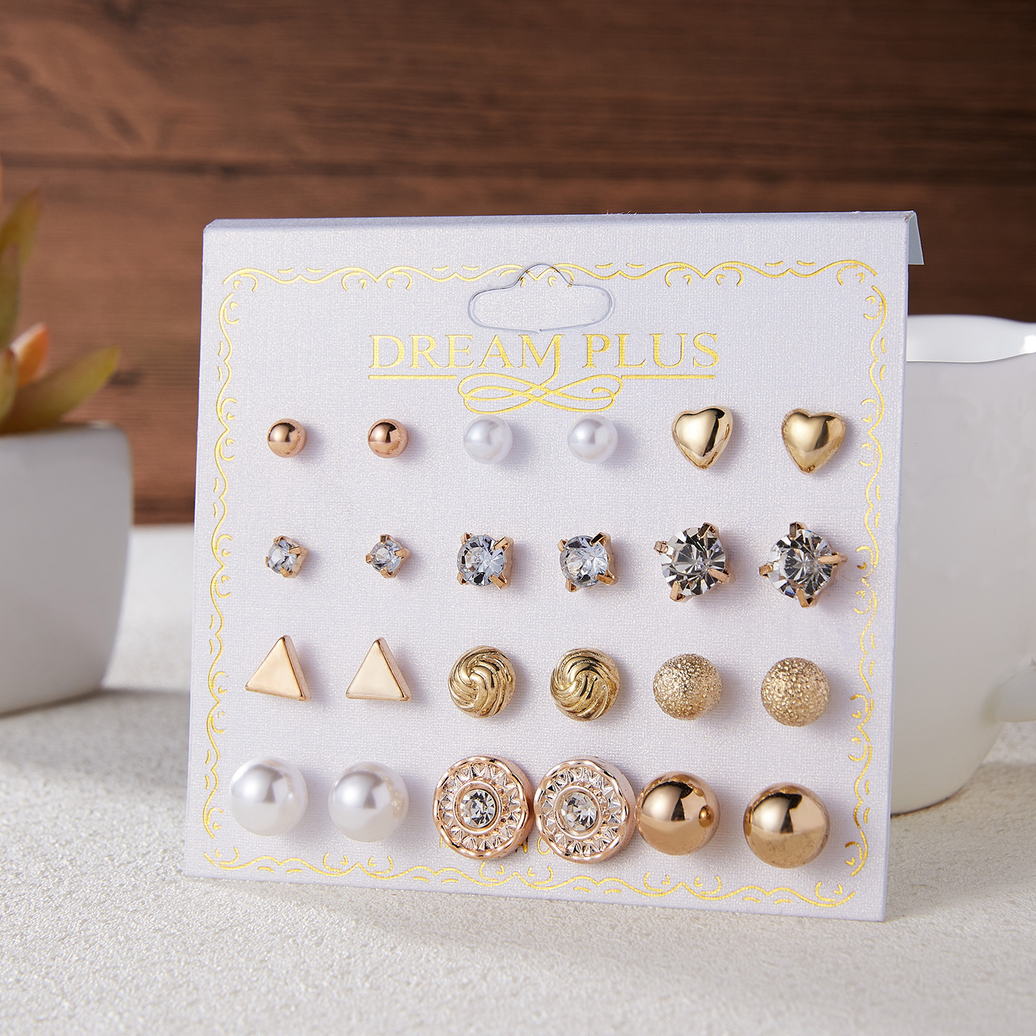 Fashion Geometric Alloy Inlay Zircon Women's Ear Studs 12 Pairs display picture 4