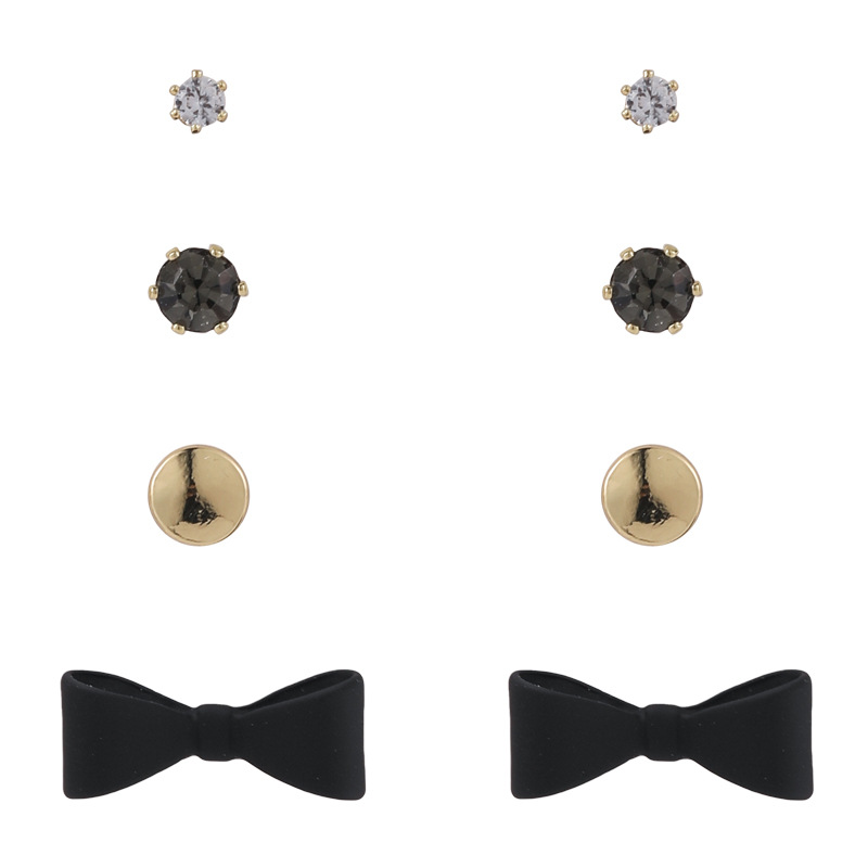 Ensemble De Boucles D&#39;oreilles Simples Fleur De Strass Bowknot Perle display picture 2