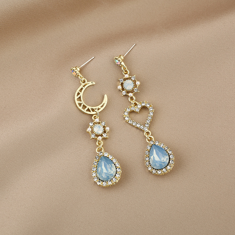 baroque moon diamond hollow heart blue water drop pendant earringspicture3