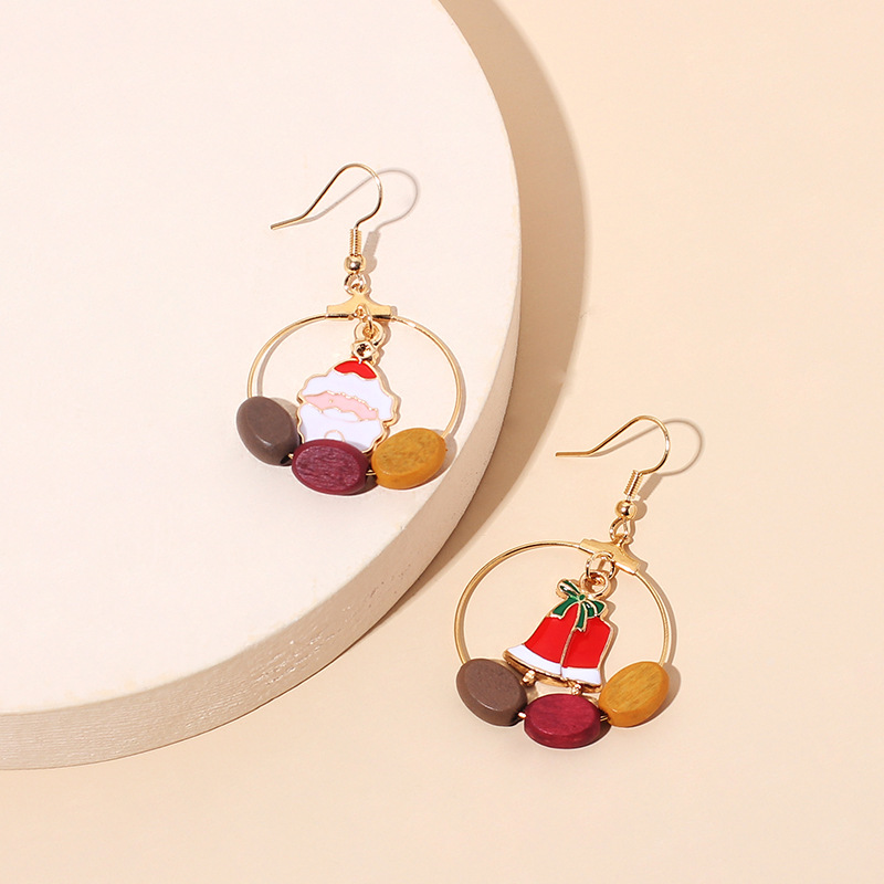 7g Weight Earrings Classification Wedding, Travel, Birthday, Festival Occasion Women'S Gender Christmas, Vintage Style Style Asymmetrical Big Circle Wood Christmas Earrings 2