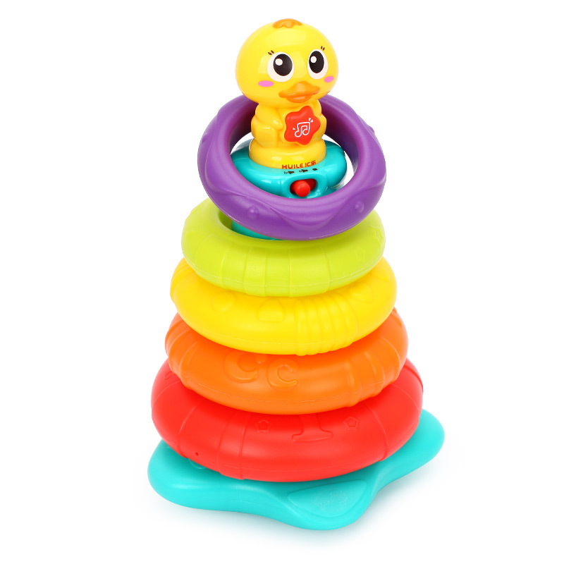 汇乐彩虹塔套圈儿童叠叠乐婴儿套杯鸭子益智10个月宝宝玩具彩虹圈