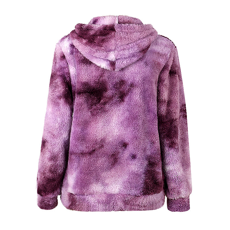 tie-dye printing long-sleeved hooded zipper velvet jacket   NSKX12294