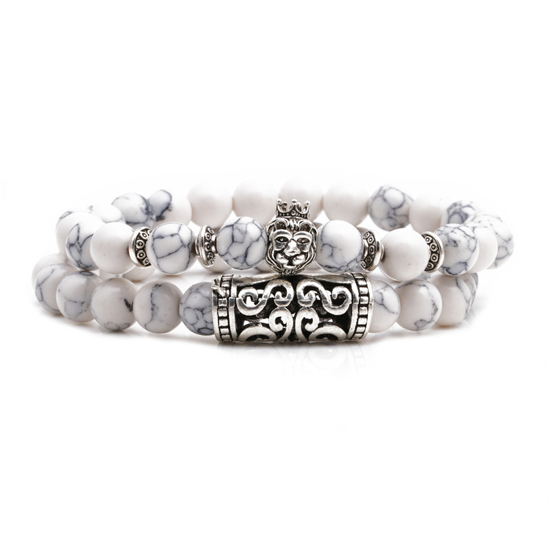 Grenz Überschreiten Der E-commerce-schmuck Weiß-türkis-eule-buddha-kopf-bogen Rohr Anzug Armband Löwenkopf-geister Kopf-perlen Armband display picture 18