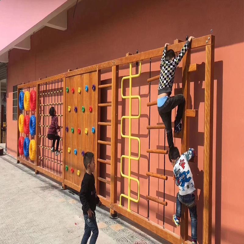 幼儿园攀爬架木质荡桥攀岩组合户外大型黄花梨木滑梯钻洞感统训练