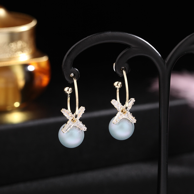 Korea S925 Silver Needle Semi-circular C-shaped Earrings Zircon Flower Earrings Fashion Pearl Earrings Wholesale Nihaojewelry display picture 28