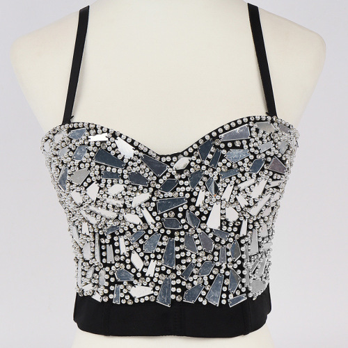 Women's Diamond bling jazz dance bra tops dance performance with gold sling