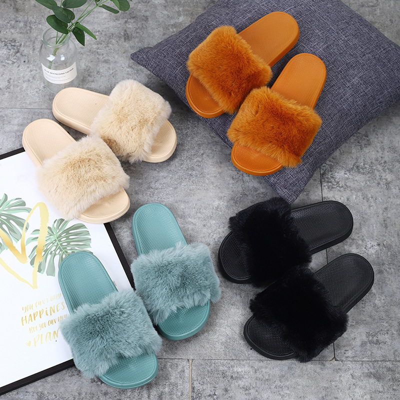 slipper Europe and America Foreign trade Home Lounge Domestic and foreign Lazy man one word Wool slippers Rabbit's hair keep warm hyoma