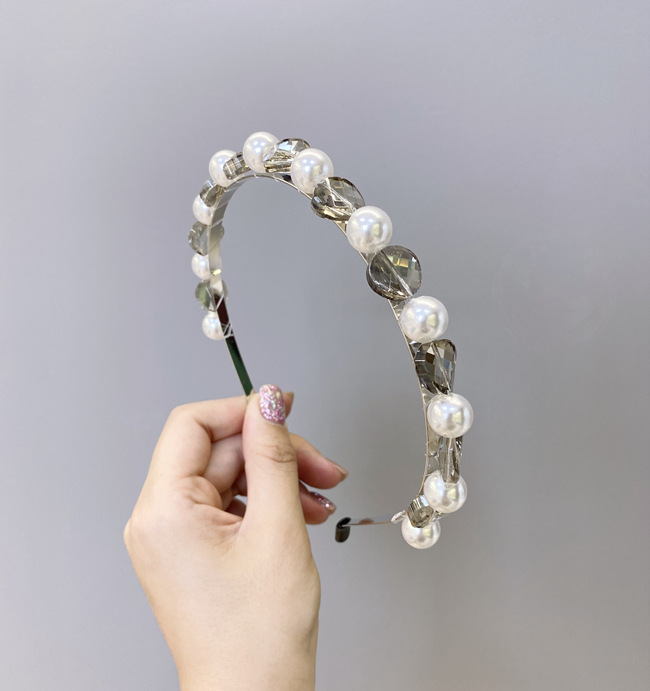 Baroque Pearl Hair Hoop Korean Hand-made Crystal Hair Cave Bride Hair Accessories Thin-edged Headband Wholesale Nihaojewelry display picture 4