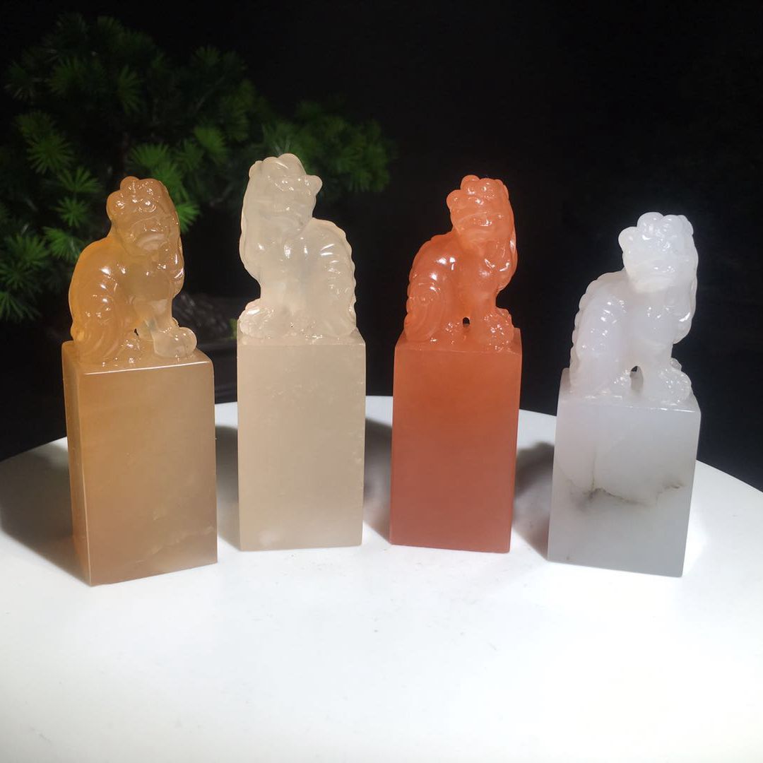 老挝石青海冻石瑞兽印章寿山石古兽章篆刻章收藏品礼品加工