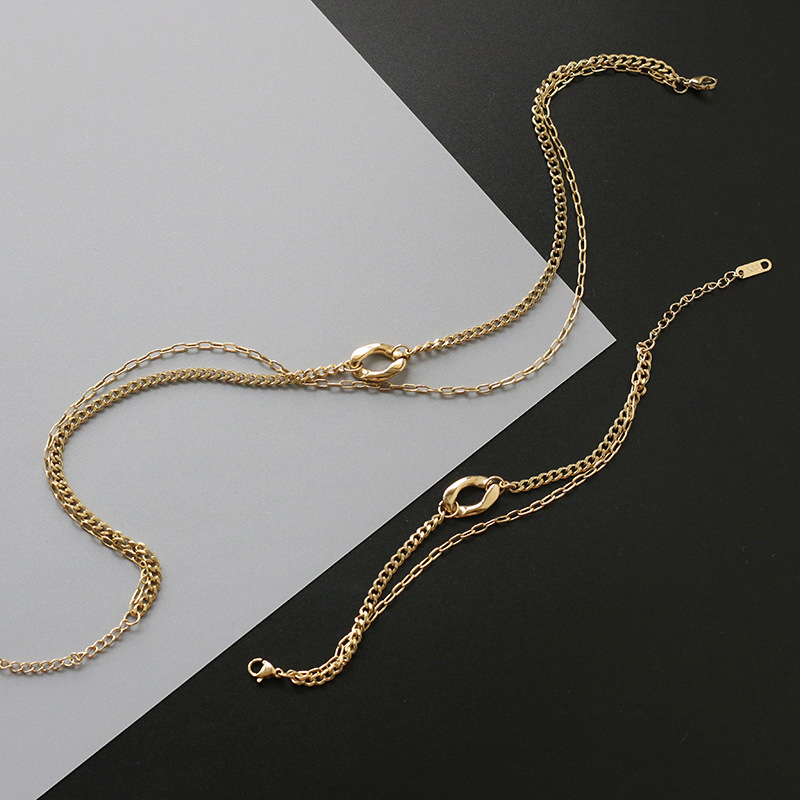 Wholesale Jewelry Double Layer Chain Titanium Steel Gold-plated Necklace Bracelet Nihaojewelry display picture 16