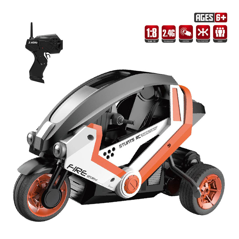 Cross-border children's three-wheel stunt remote control motorcycle electric toy high-speed drift flip skill car 1:8 model