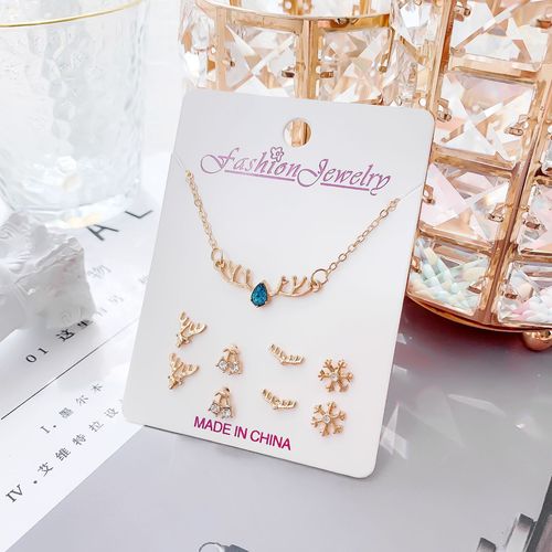 2020 New Crystal Christmas Lockchain Alloy Necklace for Women Short Style Unique Design Elegant Choker Earrings Set