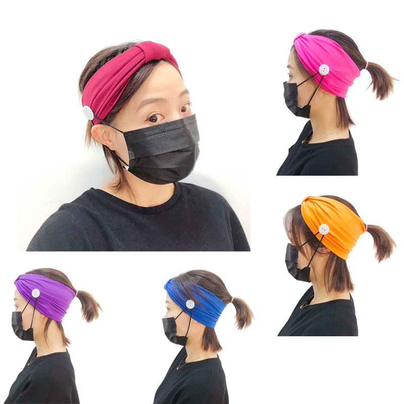 Nueva Máscara Anti-cuero Botón Fitness Banda Para El Cabello Deportes Yoga Banda Para El Cabello De Punto Absorbente De Sudor Al Por Mayor display picture 14