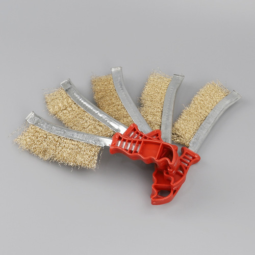 Manufacturer wholesale plastic red handle wire brush rust removal brush polishing cleaning tool brush barbecue wire brush