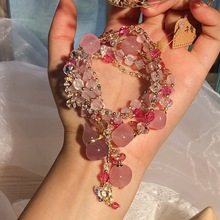 高級粉色玉髓方糖瑪瑙手串女葫蘆diy天然珍珠首飾奧地利水晶手鏈
