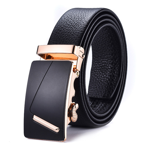 Factory-direct men's automatic-buckle leather belt with full-grain cowhide — wholesale business gift pants belts
