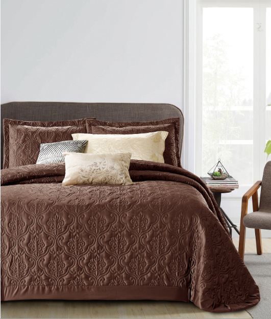 【外貿(mào)專供】歐美宮廷風(fēng)純色床蓋三件套