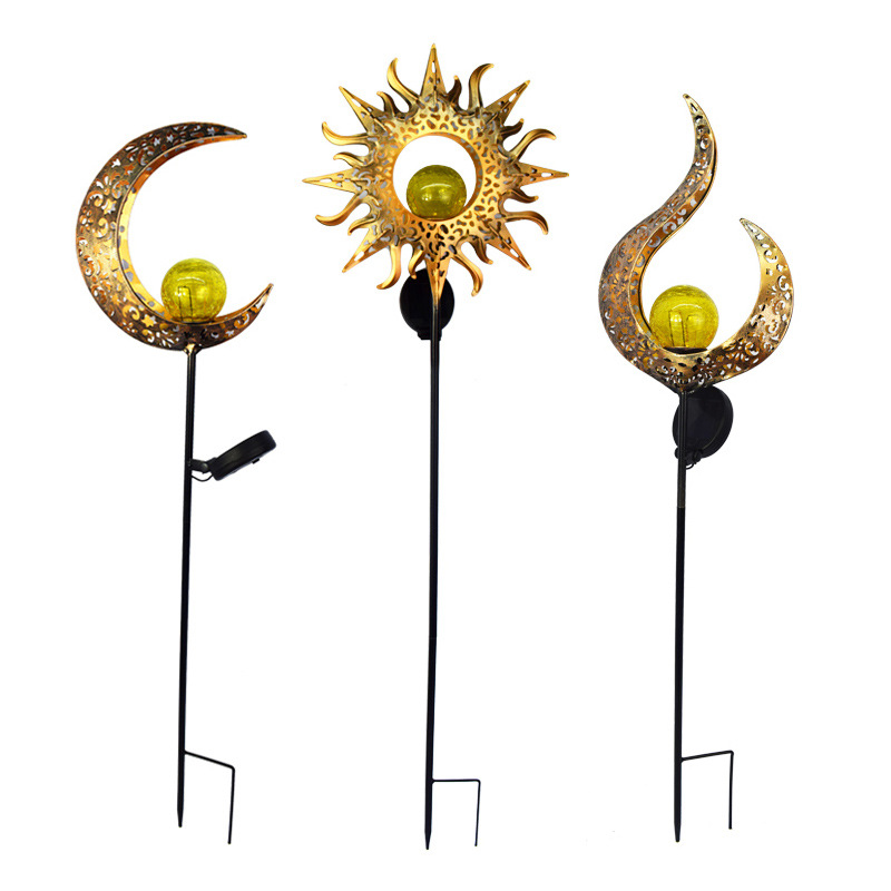 亚马逊跨境户外太阳能铁艺庭院草坪灯五角星星镂空地插景观投影灯