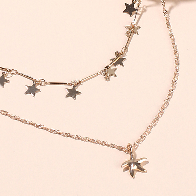 Japanese Style Style Korean Fashion Starfish Pendant Choker Copper Necklace Double Beautiful Wind Star Clavicle Necklace For Women Nihaojewelry
