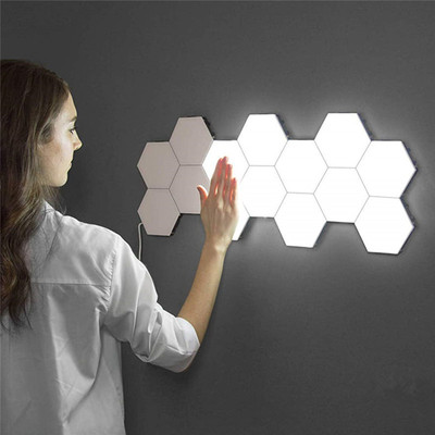 Suspended magnetic induction lamp Hive Quantum Hexagon Mosaic Wall lamp touch Black technology light