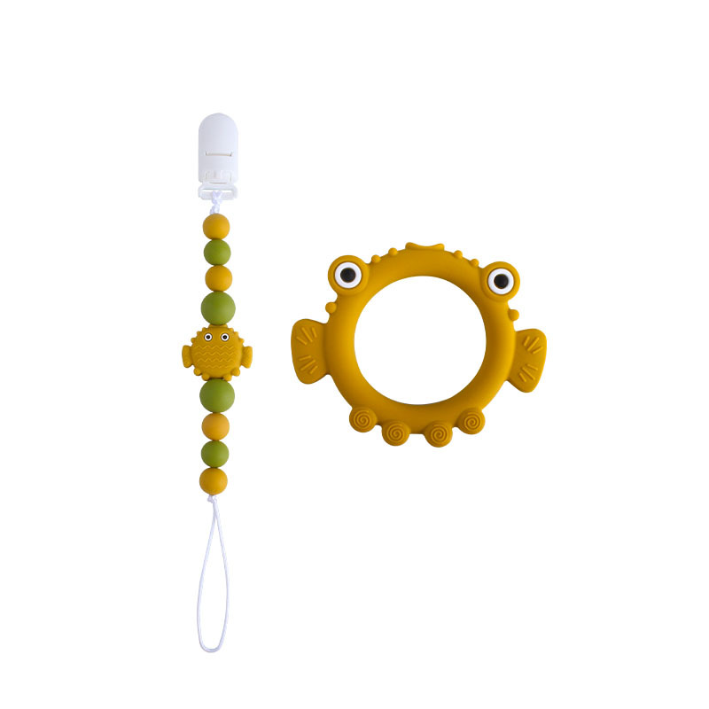 Nuevo pico chupete clip burbuja pescado cabeza grande silicona mordedor bebé silicona molar juguete mordedor chupete cadena