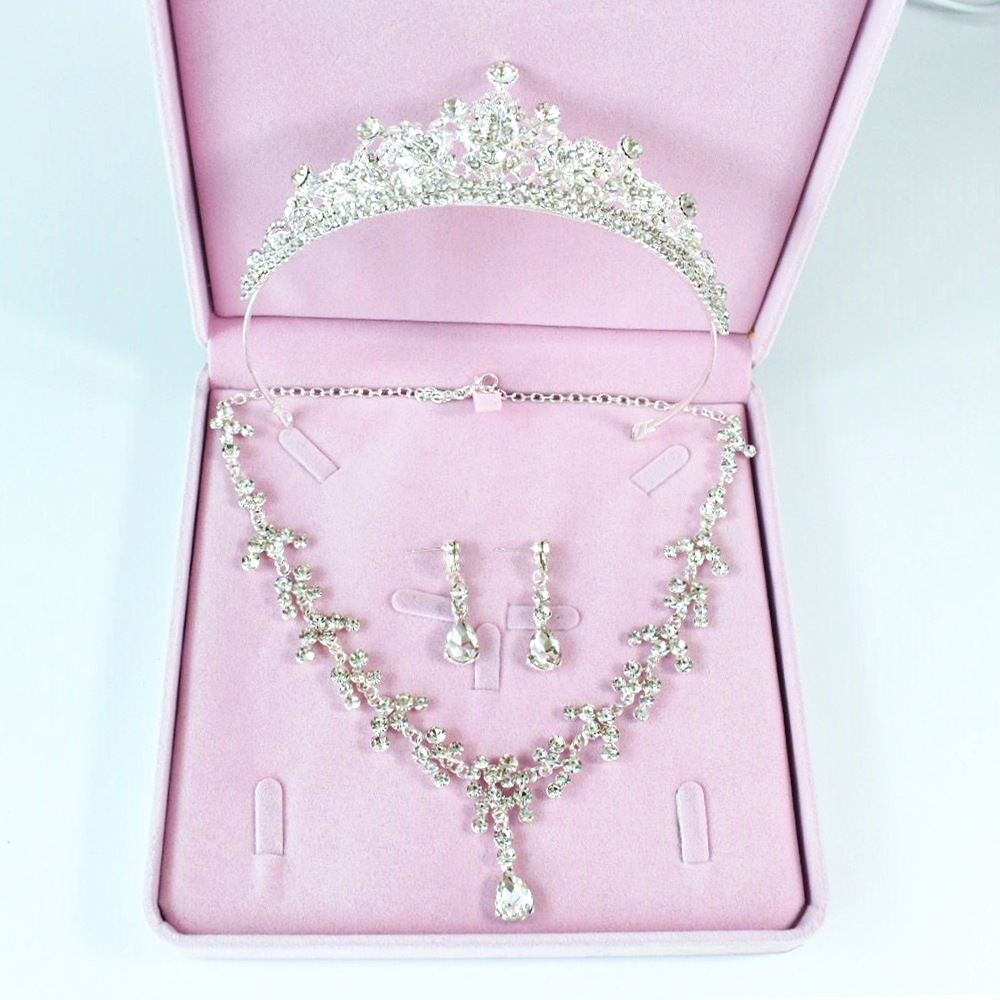 Cruz-frontera nuevo collar de novia tocado de tres piezas conjunto de accesorios de la boda de la Corona caja de la boda tocado de la joyería al por mayor