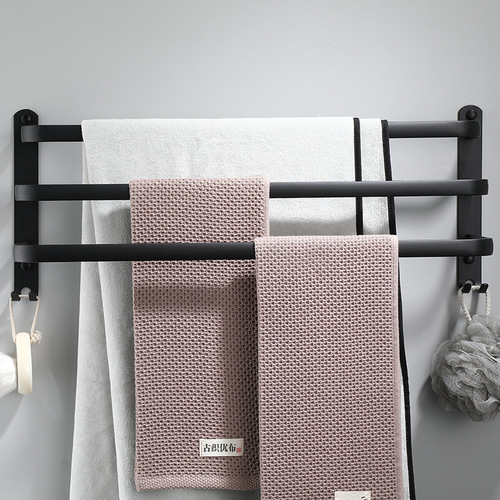 Black space aluminum towel rack towel bar single rod bathroom upper and lower rod hanging rod hanging towel rack bath towel rack