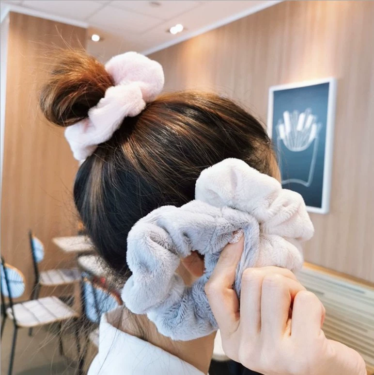 Hair Scrunchie (Brand) Cute Plush Elastic, Soft Fluffy Large-Loop, Multi Colors