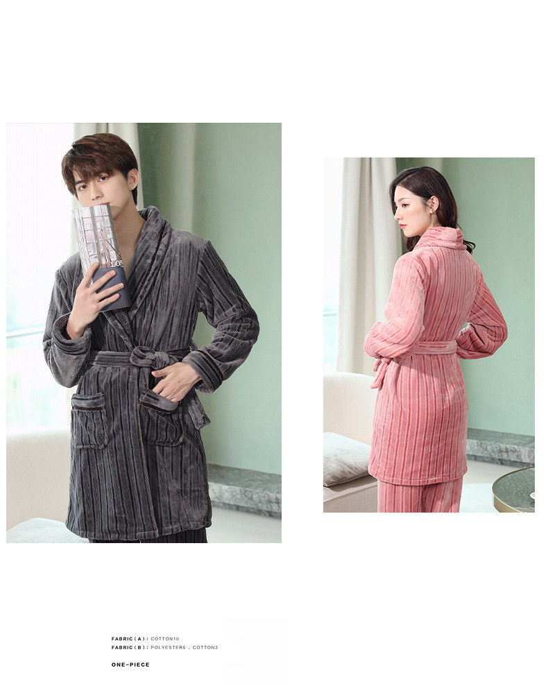 Pigiama da donna GraceChic GraceChic, set di vestaglia e pantaloni in pile corallo autunnale, abbigliamento da casa in flanella a righe per uomo, set invernale_voghion.com