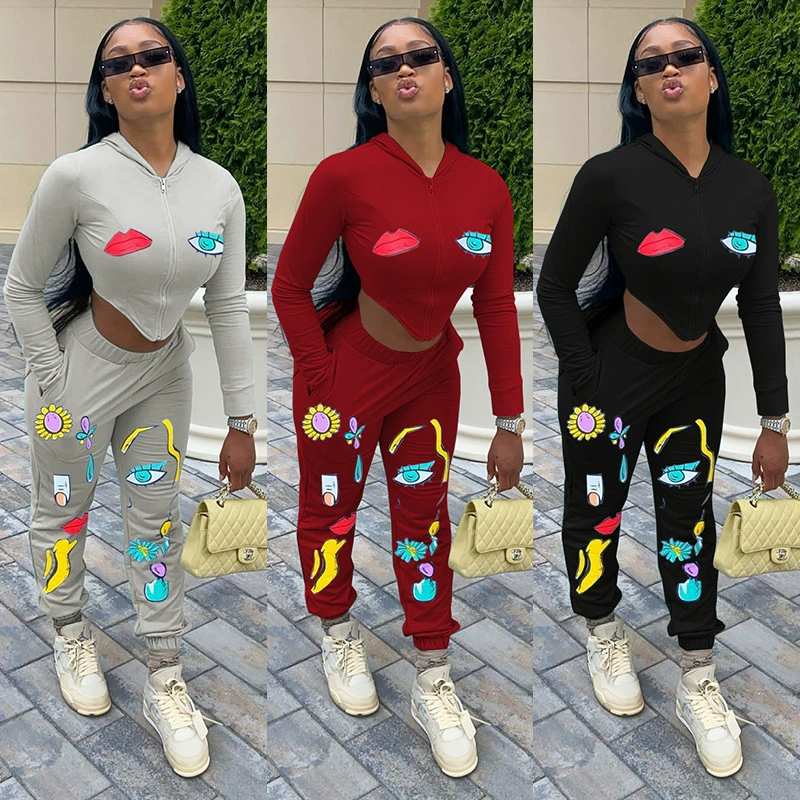 G8055 2021 Европейская и американская женская одежда Amazon Осень и зима Новая Мода Повседневная спортивная женская одежда Комплект из двух предметов