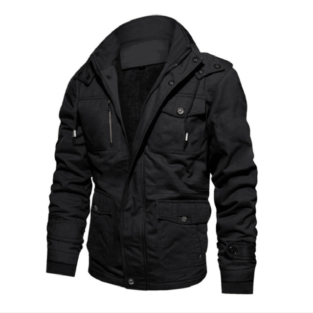 Autumn and winter men’s detachable hooded pure cotton Plush thickened mid length washed jacket for men