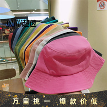 日系基础款纯色渔夫帽女可折叠太阳帽防晒遮阳帽韩版百搭帽子男潮