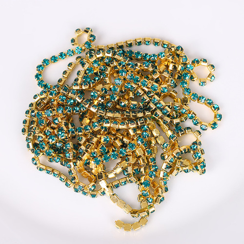 10 Yards Crystal & Mix Colors Rhinestones Close Cup Chain Gold base color diamond chain dense water drill claw chain 