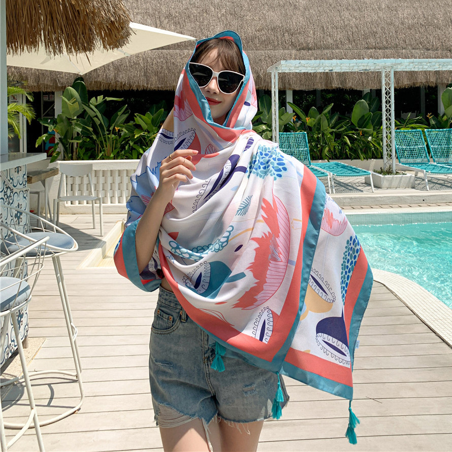 Toalla de playa de doble uso para mujer, chal protector solar de verano para la playa con bufanda, sección delgada, bufanda de gasa de gran tamaño que combina con todo, 180*90cm