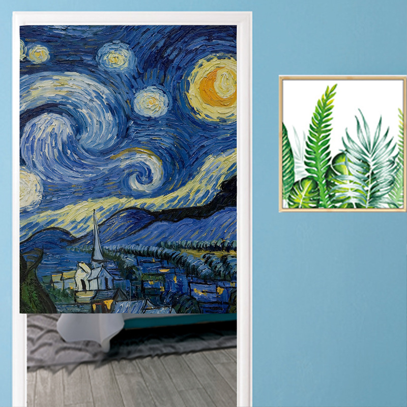 日式浮世绘神奈川冲浪里富士山门帘星空卫生间厕所半帘布帘免打孔|ms