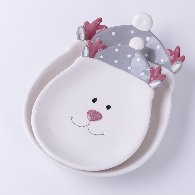 Ceramic elk Christmas plate Christmas ceramic reindeer shape 3D plate variety of Christmas