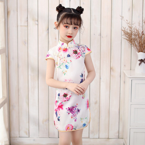 Cheongsam for kids Girls cheongsam National Girlsfloral short sleeve cheongsam children Chinese Dress dress cheongsam