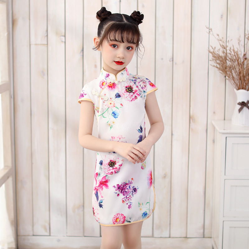 Cheongsam for kids Girls cheongsam National Girlsfloral short sleeve