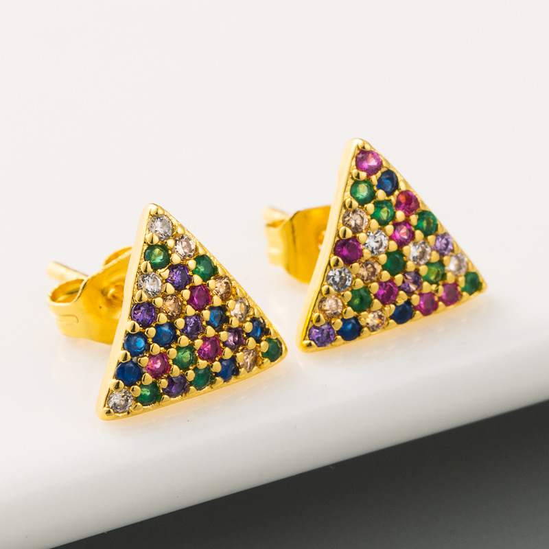 Fashion New  Simple Geometric Triangle Earrings Female Hip Hop Style Copper Micro-set Color Zircon Earrings Nihaojewelry Wholesale display picture 2